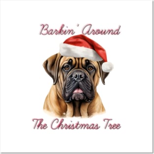 Christmas Bull Mastiff Dog in Santa Hat Posters and Art